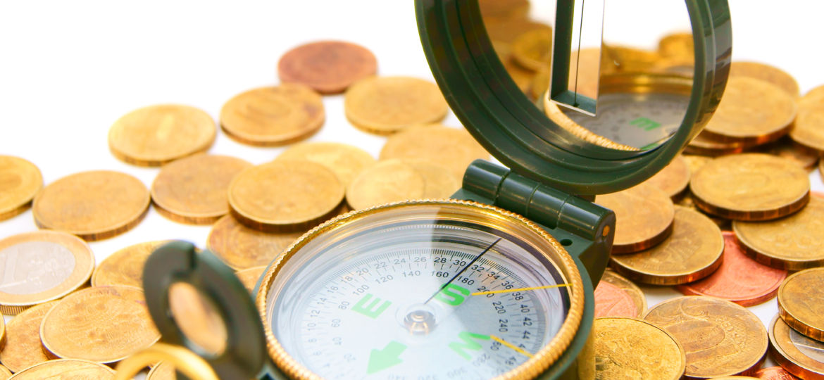 Compasses and gold coins.